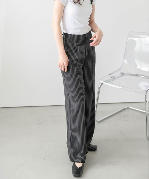 Lajour ワイドパンツ スラックス パンツ 「日本製」ピンストライプ