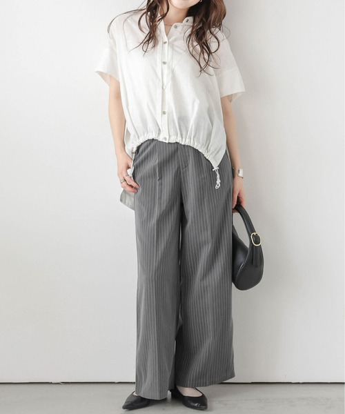 Lajour スラックス パンツ 「日本製」ピンストライプワイドパンツ