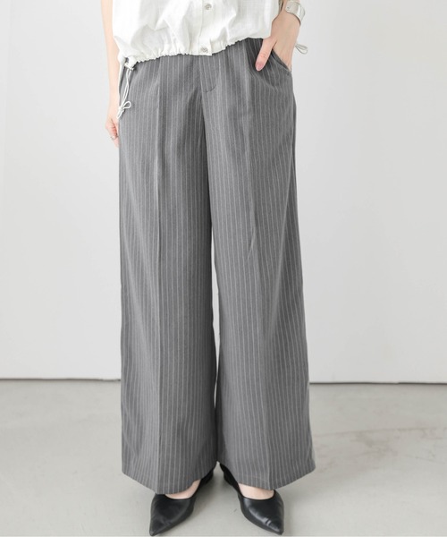 Lajour スラックス パンツ 「日本製」ピンストライプワイドパンツ
