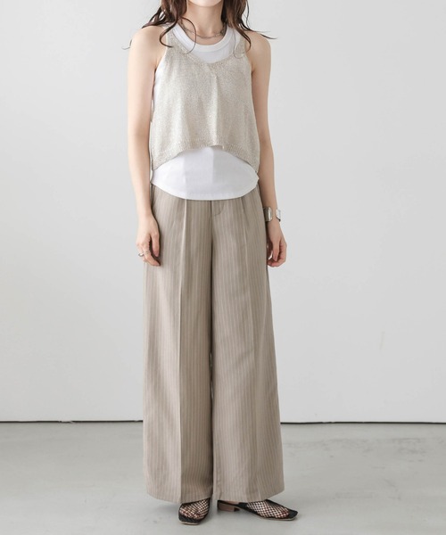 Lajour スラックス パンツ 「日本製」ピンストライプワイドパンツ