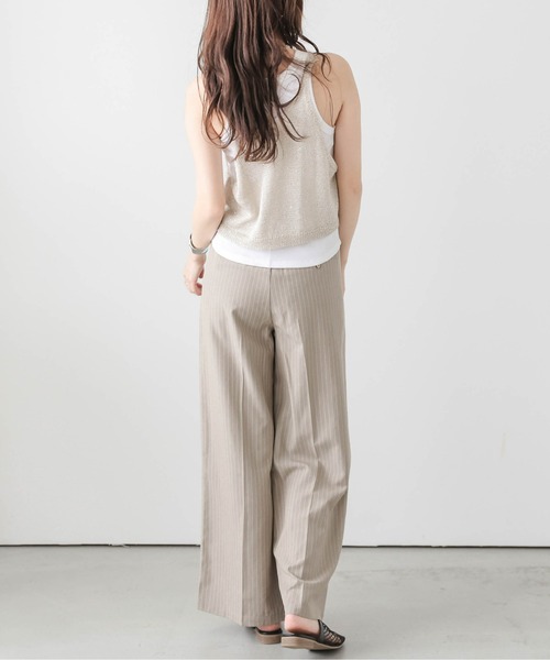 Lajour スラックス パンツ 「日本製」ピンストライプワイドパンツ