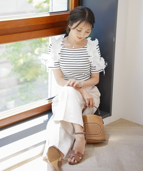 tシャツ フリル袖 リブカットソー  le reve vaniller レディース