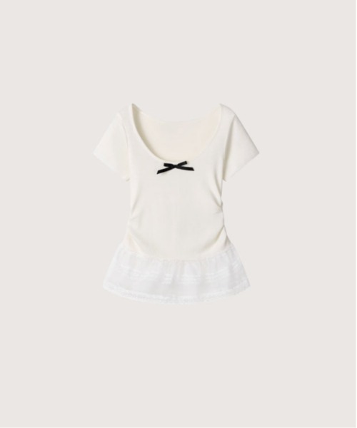 tシャツ Flare Frill Ribbon Top レディース