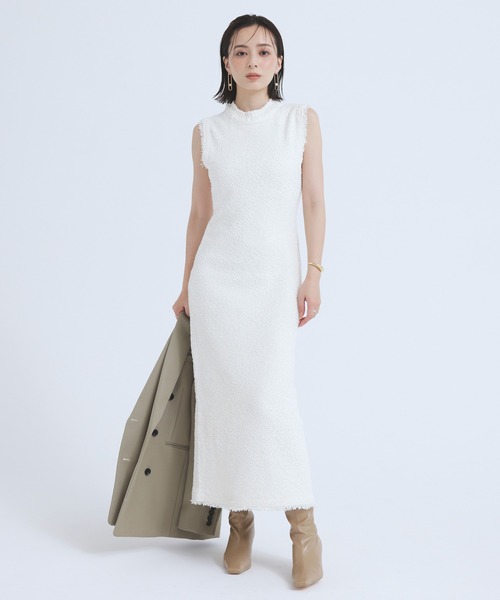 anuans ワンピース　白 anuans（アニュアンス） ニットワンピース SMALL ホワイト レディース