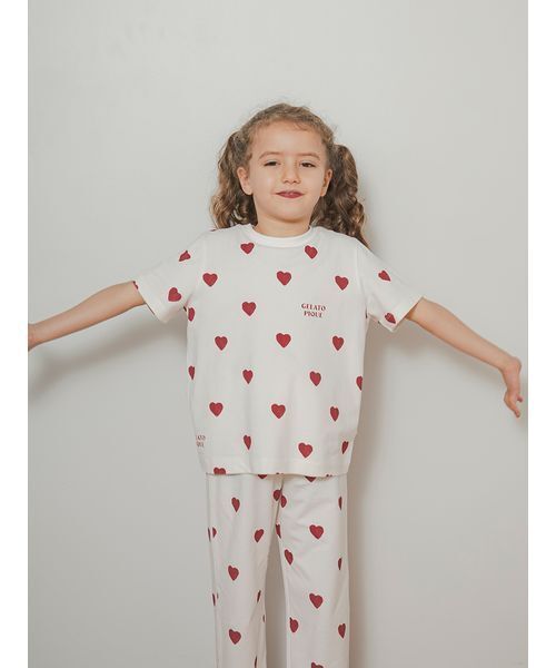新品・タグ付き！　ｇｅｌａｔｏ ｐｉｑｕｅ　Ｋｉｄｓ　ハートモチーフセットアップ gelato pique（ジェラートピケ） パジャマ 「KIDS」ハート柄Tシャツ