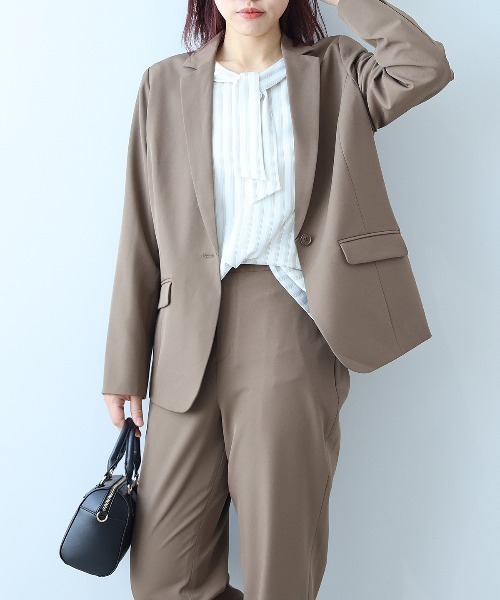 フルールbyミントブリーズ（fleur by mint breeze）/【大きいサイズ】【イージーケア】コンパクトツイルストレッチテーラードジャケット fleur by mint breeze（フルールバイミントブリーズ） ジャケット