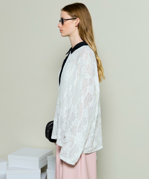 メゾンスペシャル/トップス/総レース/ロゴプレート/シースルー/ブラウス メゾンスペシャル/トップス/総レース/ロゴプレート/シースルー