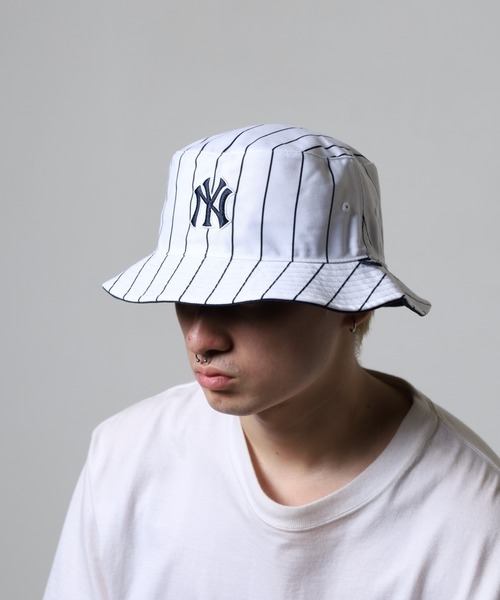 黒と白のストライプ バケットハット 47（フォーティーセブン） 帽子 ハット 47brand PINSTRIPED NY