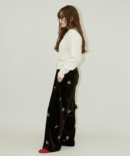 PUBLUX（パブリュクス） パンツ 花刺繍 ベロア イージーパンツ 限定