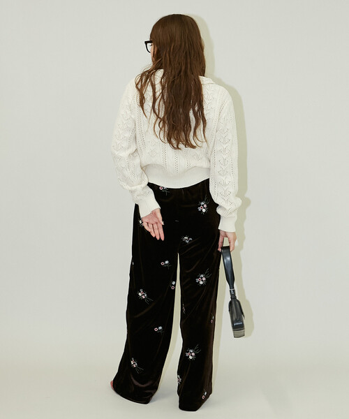 PUBLUX（パブリュクス） パンツ 花刺繍 ベロア イージーパンツ 限定