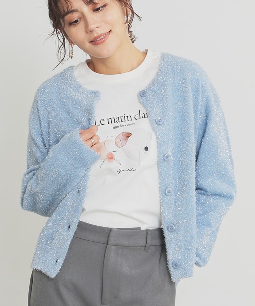 GLACIER lusso（グラシアルッソ） カーディガン ラメ入りフェザー