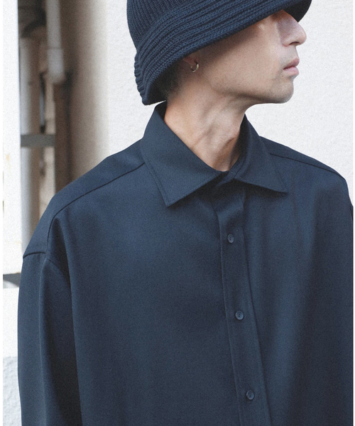SEEALL (シーオール) シルクシャツ ネイビー 44 SEEALL シャツ SEEALL / シーオール WIDE COLLAR SHIRTS WOOL メンズ