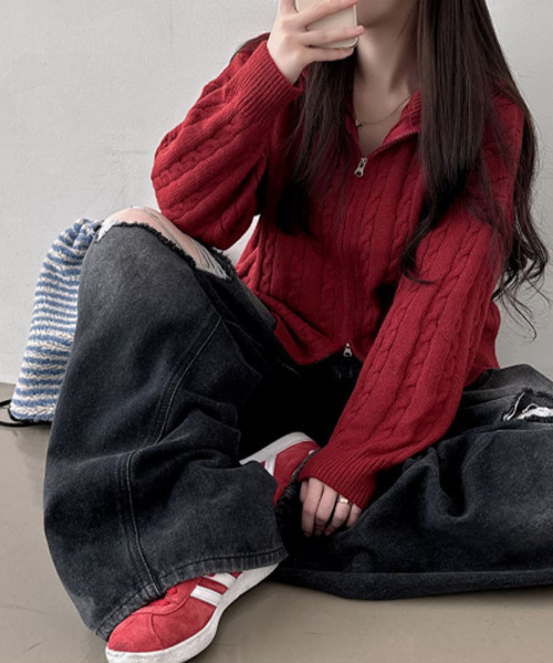 ウール ニットカーディガン 黒 セーター ロング Wジップ シンプル ブラック ユニクロ公式 | ミドルゲージフルジップセーター