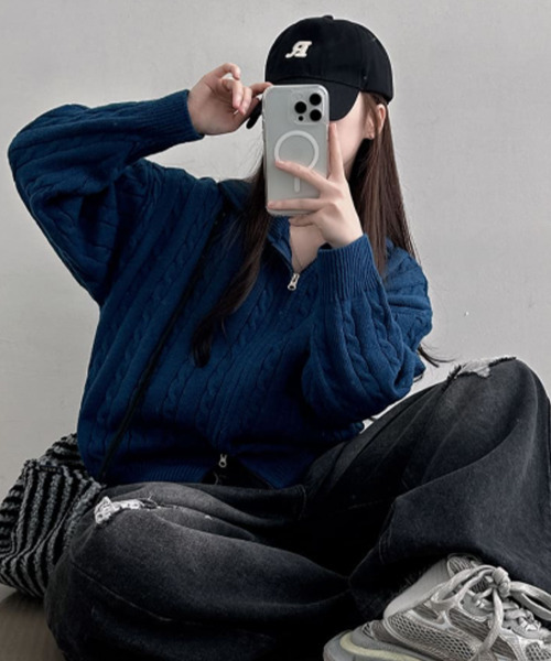 ウール ニットカーディガン 黒 セーター ロング Wジップ シンプル ブラック ユニクロ公式 | ミドルゲージフルジップセーター