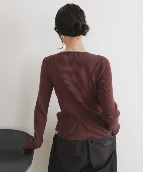 LIAN カーディガン レイヤードバイカラークルーネック