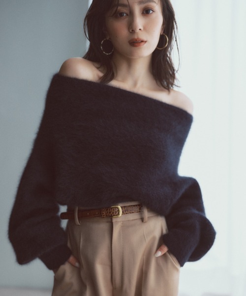 anuans ニット セーター ラクーンフォックスオフショルニット