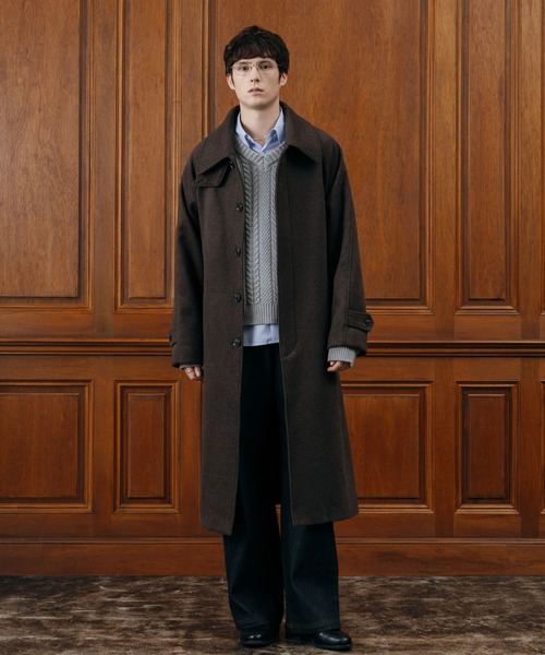 LURAKU ウール ステンカラー ロングコート M/L ブラック LURAKU】Wool soutien collar long Coat / ウールステンカラーロング