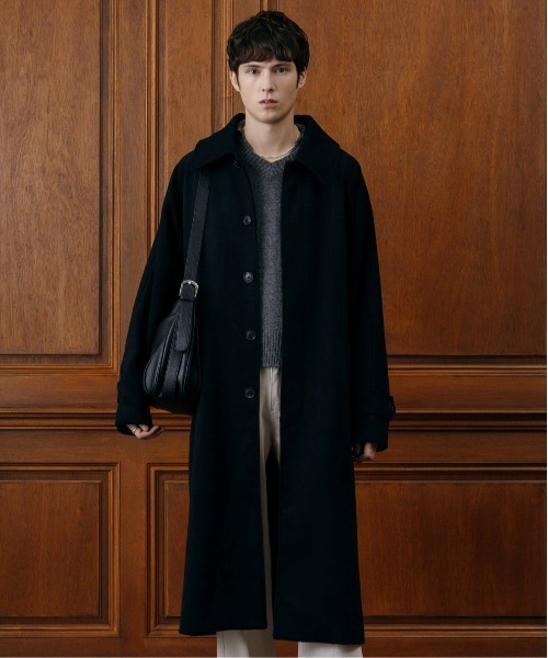 LURAKU ウール ステンカラー ロングコート M/L ブラック LURAKU ステンカラーコート コート 「LURAKU」Wool soutien collar