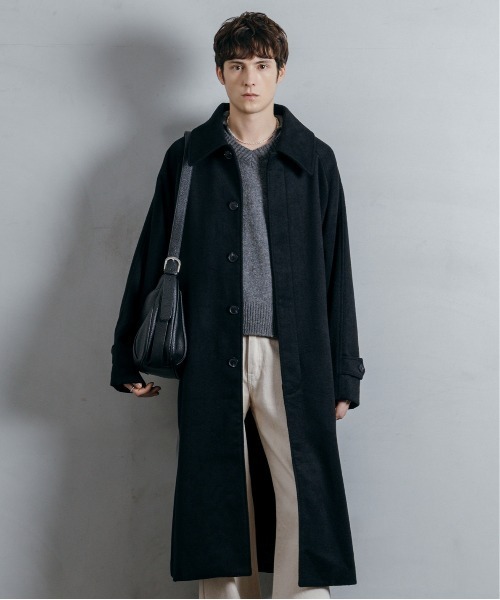 LURAKU ウールステンカラーロングコート　ブラックM LURAKU ステンカラーコート コート 「LURAKU」Wool soutien collar