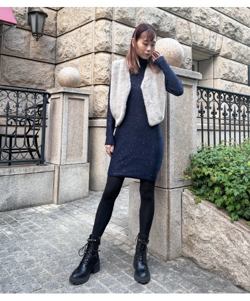 ★美品★MARIED'OR マリードール フーデッド エコファー ジレ MARIED'OR（マリードール） フード付きエコファーベスト／ベージュ