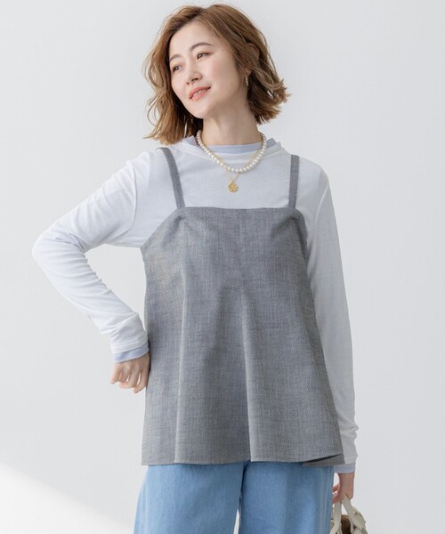 Ｔ．japan キャミソール　グレー ジュエローブ Jewelobe Tストラップカットベロアブラキャミソール