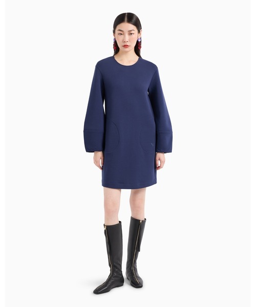 ARMANI 美品 高級ワンピース 春夏秋物 お洒落 ネイビー EMPORIO ARMANI 「EMPORIO ARMANI」 長袖ワンピース 36 ダークブルー