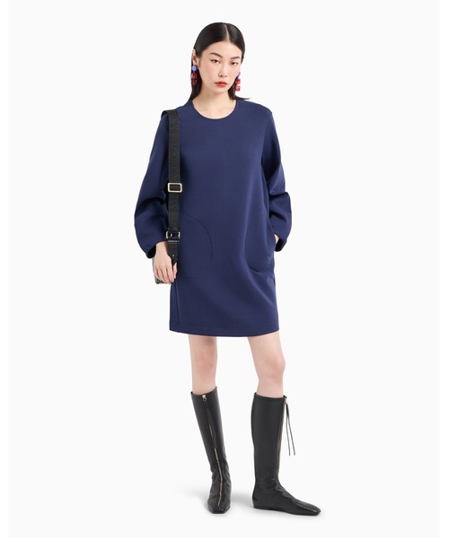 ARMANI 美品 高級ワンピース 春夏秋物 お洒落 ネイビー EMPORIO ARMANI 「EMPORIO ARMANI」 長袖ワンピース 36 ダークブルー
