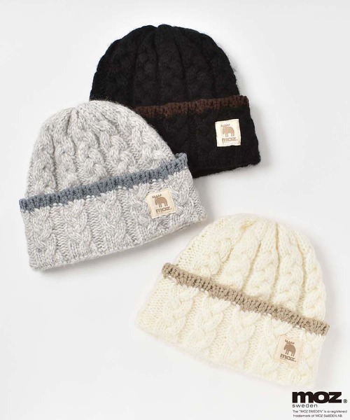 moz（モズ） ニット帽 ニットキャップ moz裏ボアケーブル編みニット帽
