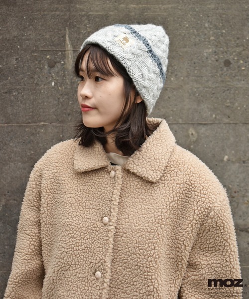 moz（モズ） ニット帽 ニットキャップ moz裏ボアケーブル編みニット帽