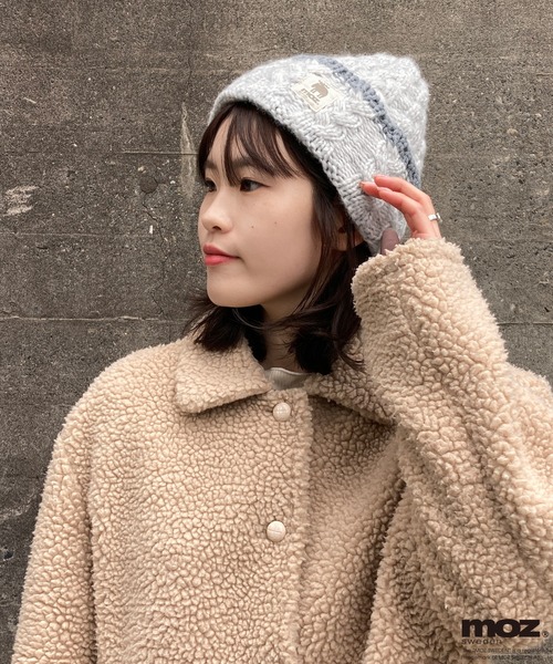 moz（モズ） ニット帽 ニットキャップ moz裏ボアケーブル編みニット帽