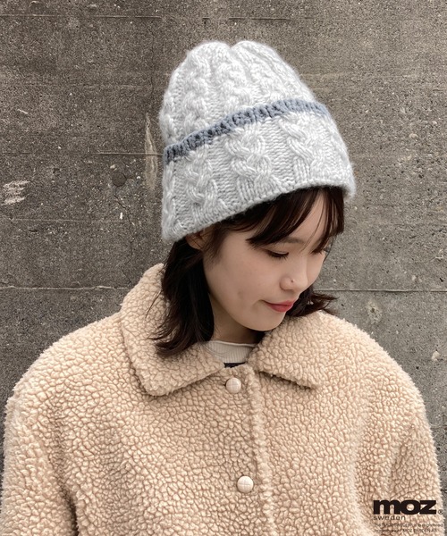 moz（モズ） ニット帽 ニットキャップ moz裏ボアケーブル編みニット帽