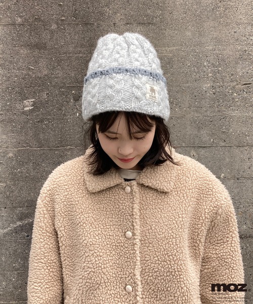 moz（モズ） ニット帽 ニットキャップ moz裏ボアケーブル編みニット帽