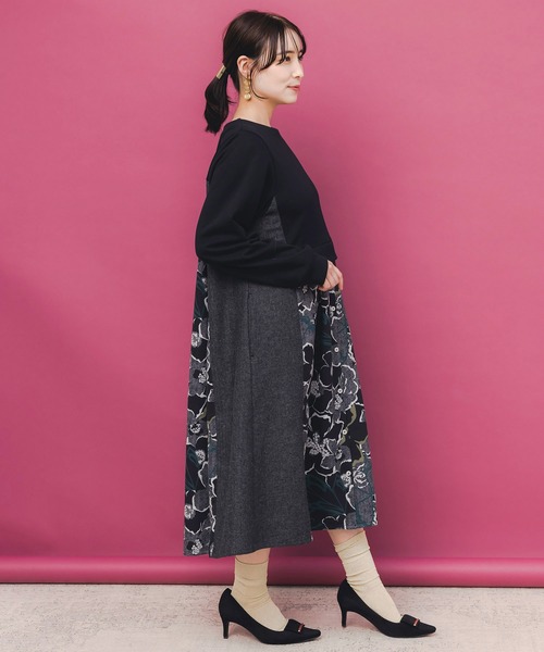 iS ScoLar（イズスカラー） ワンピース 553261：花柄ヘリンボーン×裏毛