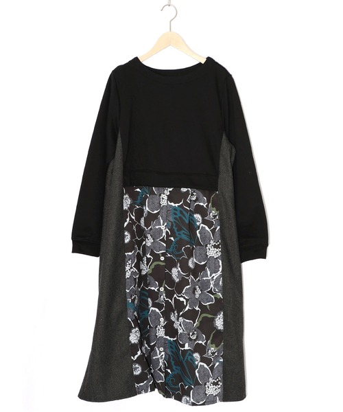 iS ScoLar（イズスカラー） ワンピース 553261：花柄ヘリンボーン×裏毛