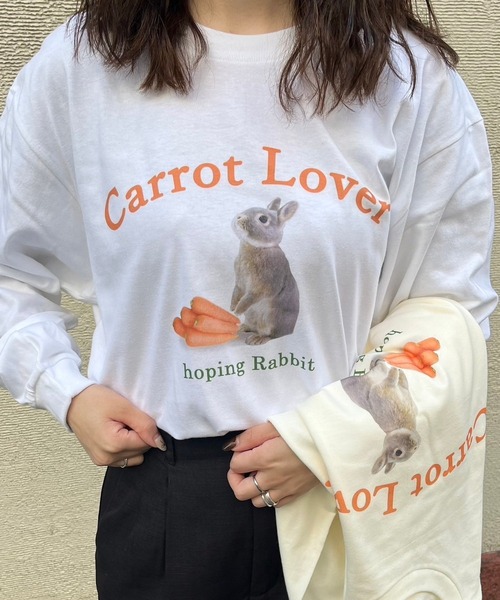 tシャツ ガーリーウサギプリントロンT／長袖Tシャツ レディース