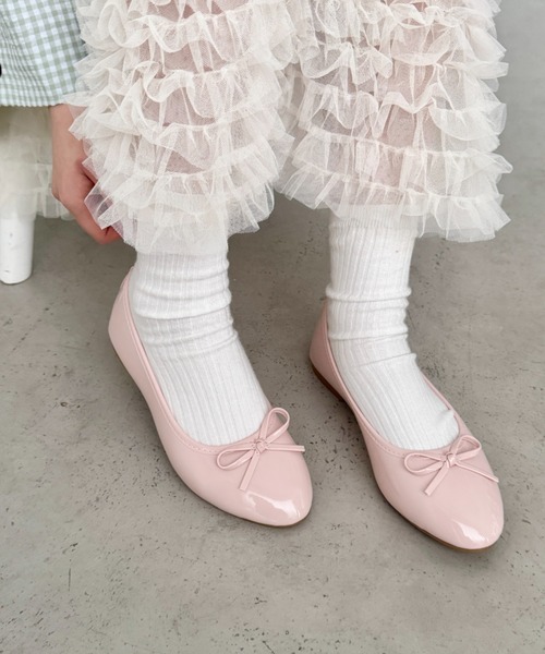 SOLLON.（ソルロン） バレエシューズ パンプス リボンエナメルフラット