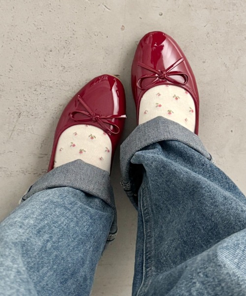 SOLLON.（ソルロン） バレエシューズ パンプス リボンエナメルフラット