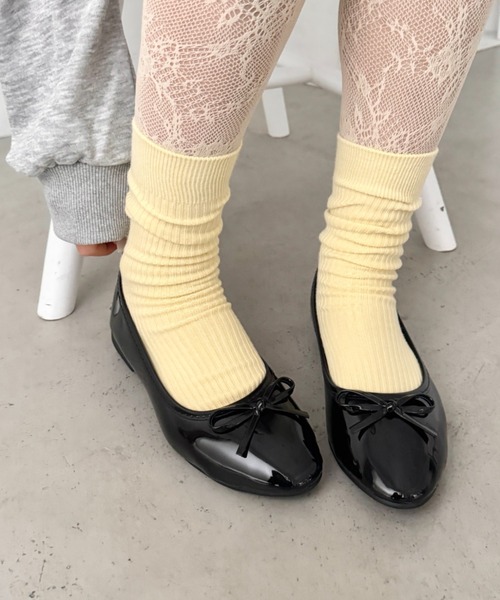 SOLLON.（ソルロン） バレエシューズ パンプス リボンエナメルフラット