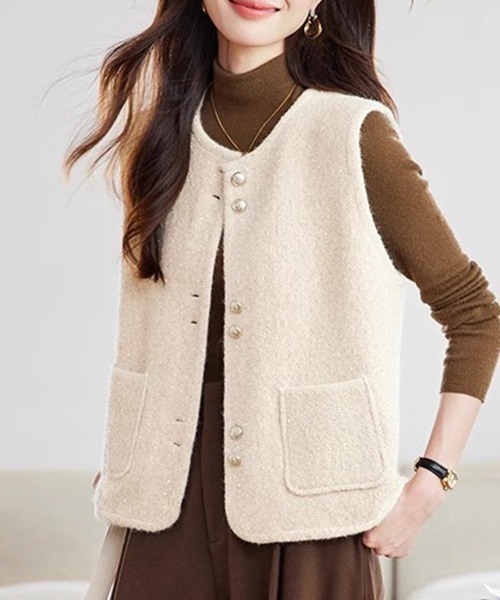 ベスト ジレ 前ボタン付きテクスチャベスト レディース : ZOZOTOWN