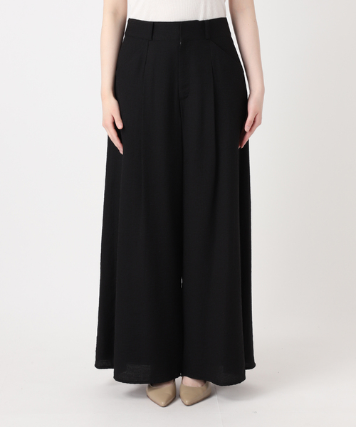 ワイドパンツ スラックス パンツ 「セットアップ対応」ファジーリネンフラップフレアパンツ レディースの画像