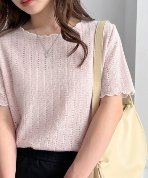 ranan　6月③ RANAN（ラナン） tシャツ 半袖 透かし柄メロー配色Tシャツ レディース