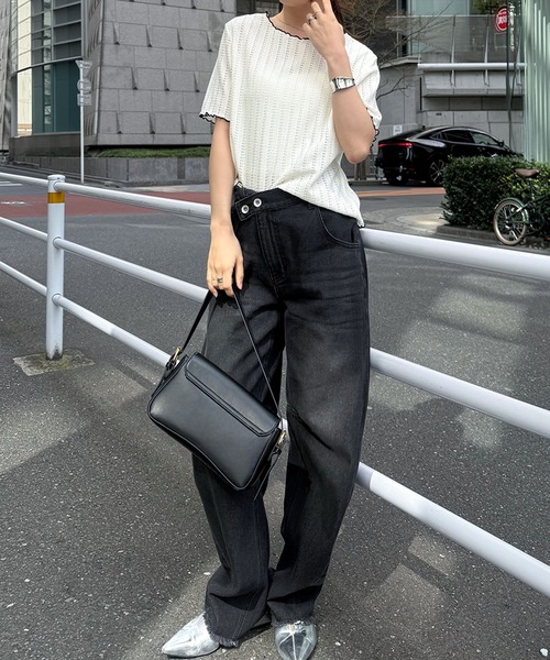 RANAN（ラナン） tシャツ 半袖 透かし柄メロー配色Tシャツ レディース