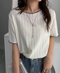 tシャツ 半袖 透かし柄メロー配色Tシャツ レ...の詳細画像4