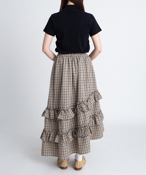 PUNYUS（プニュズ） ロング スカート 夏 アシンメトリーチェックフリル