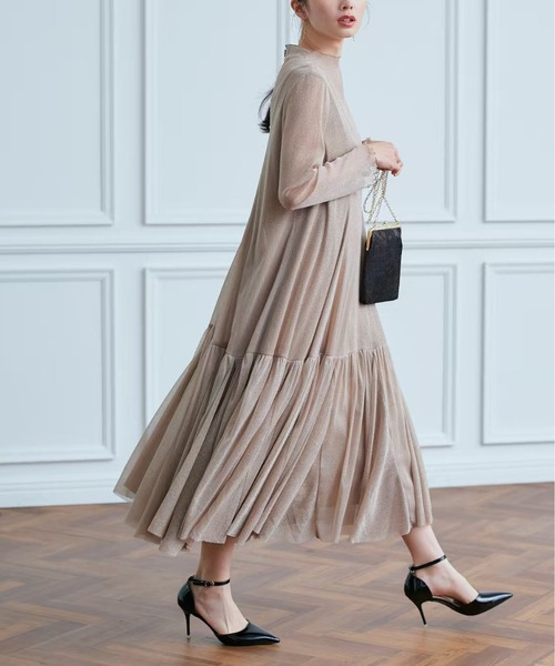 「MAISON DE THERESE」 長袖ワンピース M ベージュ レディース_画像2