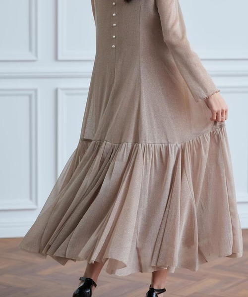 「MAISON DE THERESE」 長袖ワンピース M ベージュ レディース_画像6