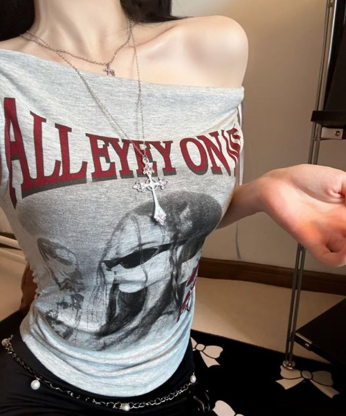 2ly2 tシャツ 半袖 オフショルダー トップス カップ付き 半袖 肩出し