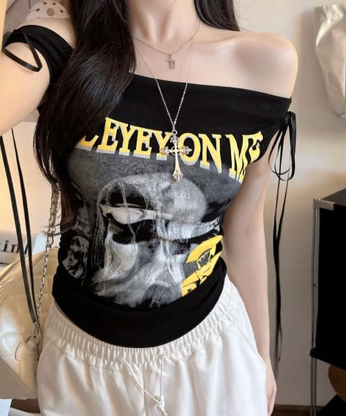 2ly2 tシャツ 半袖 オフショルダー トップス カップ付き 半袖 肩出し