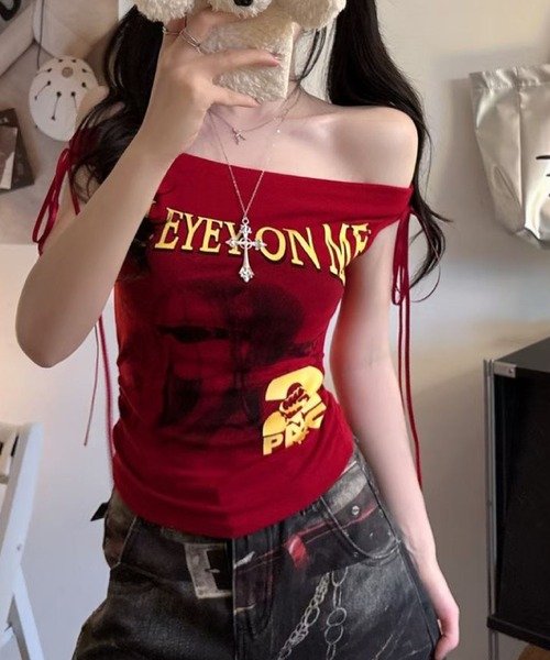 2ly2 tシャツ 半袖 オフショルダー トップス カップ付き 半袖 肩出し