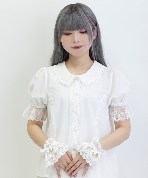 Chalmiere（シャルミエール） ブラウス シャツ 半袖 ジャボ付き半袖